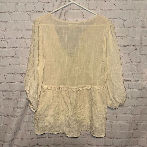 NWT Max Studio Women's White Boho Blouse Size L 3/4 Sleeve Scoop Neck Bin K - Picture 7 of 7